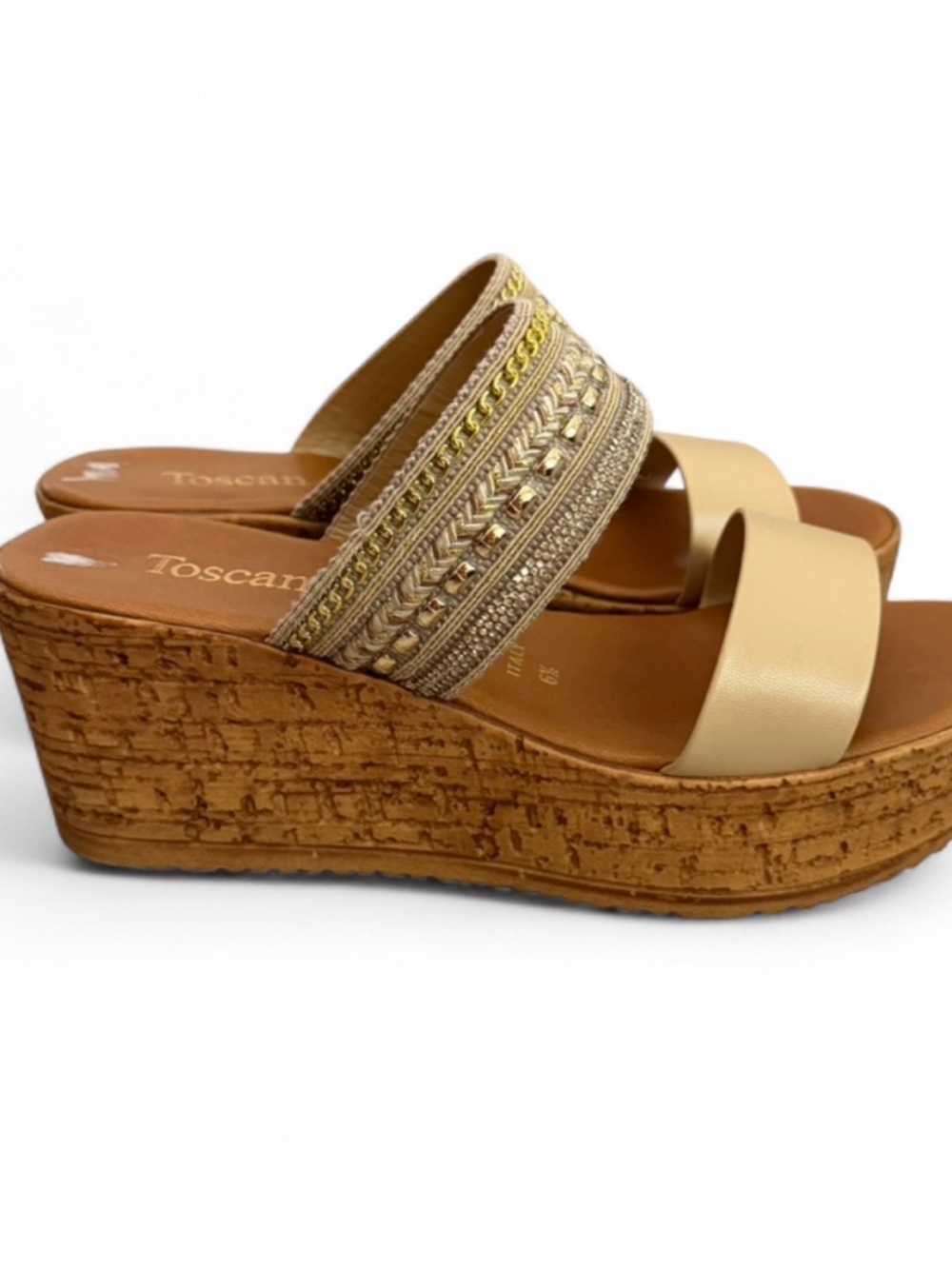 Toscanella Made in Italy‎ Gold Wedge Sandals Size 6.5 - Picture 4 of 6
